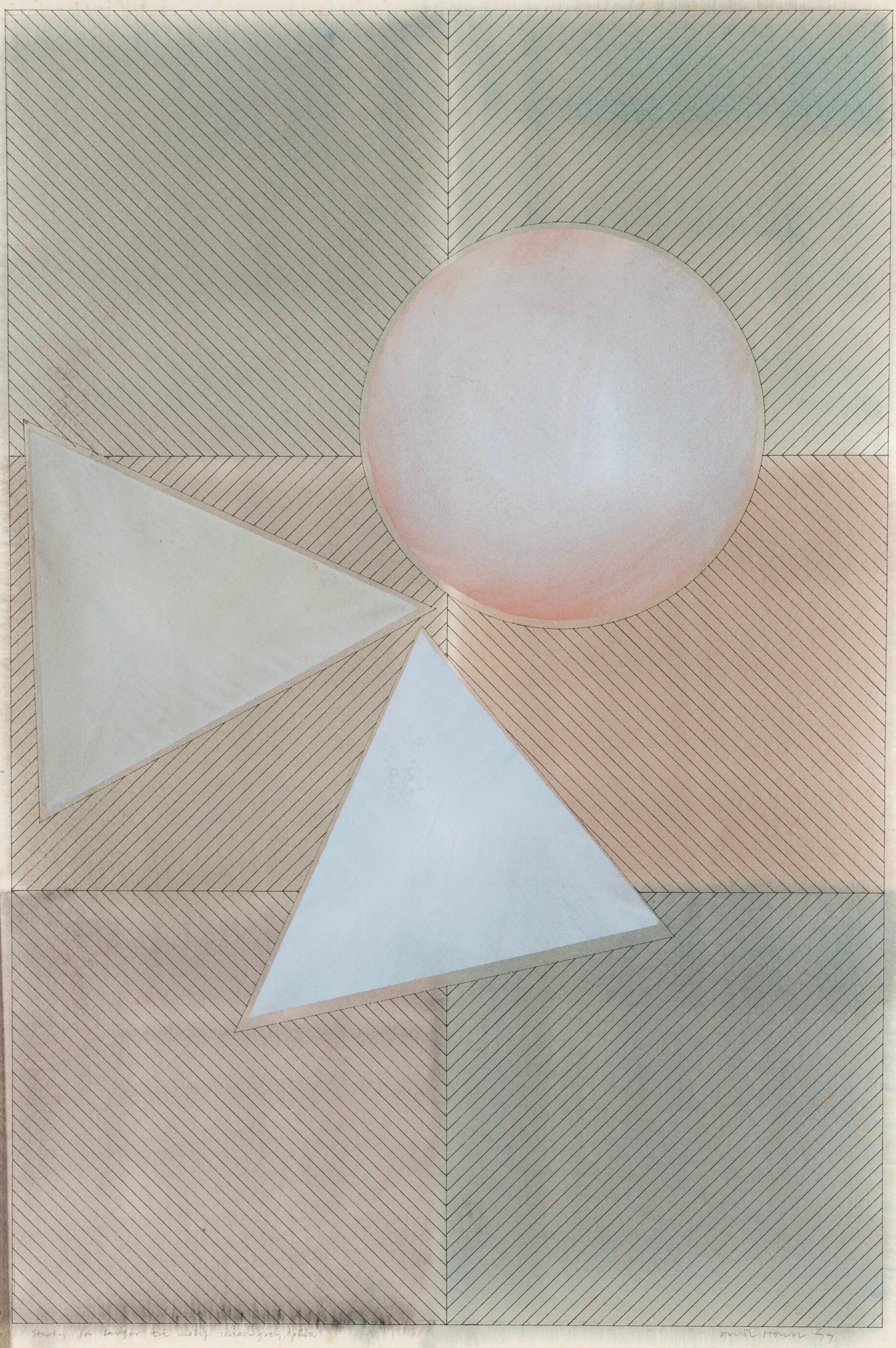 Grigio/rosa, da Studio per la serie dei motivi a tre, 1977 - Guazzo, acquerello - Painting di Gordon House