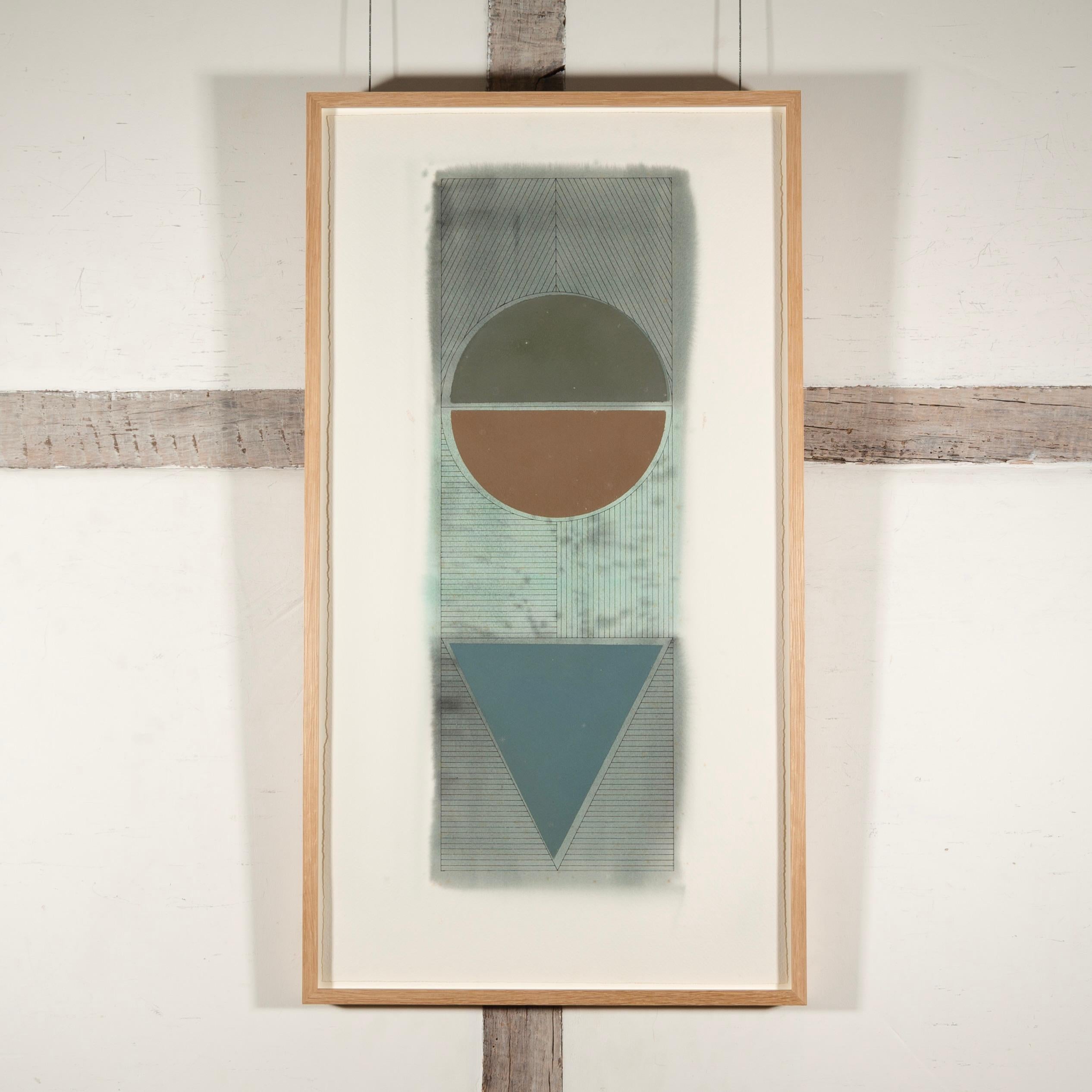 II, from Tri Motifs, 1977 - Bold Shapes, Blue, Red, Gouache and Watercolour - Painting by Gordon House