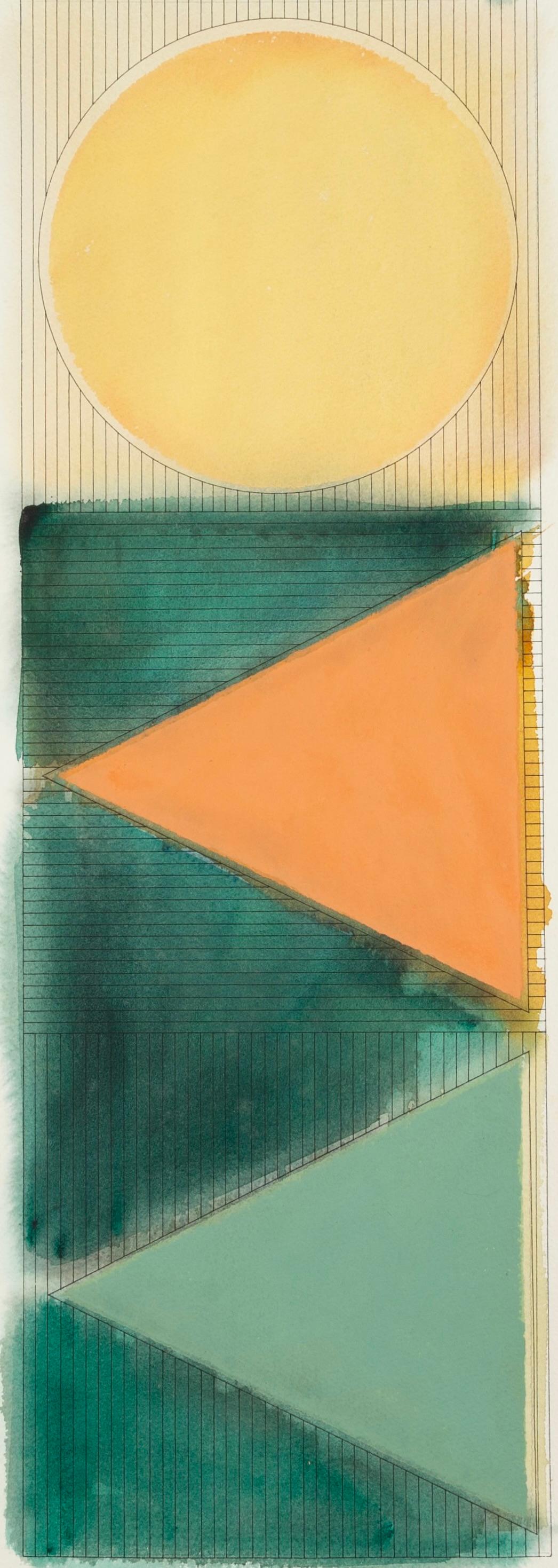 Abstract Painting di Gordon House - III, da Tri Motifs, 1977 - Forme audaci, arancione, verde, guazzo e acquerello