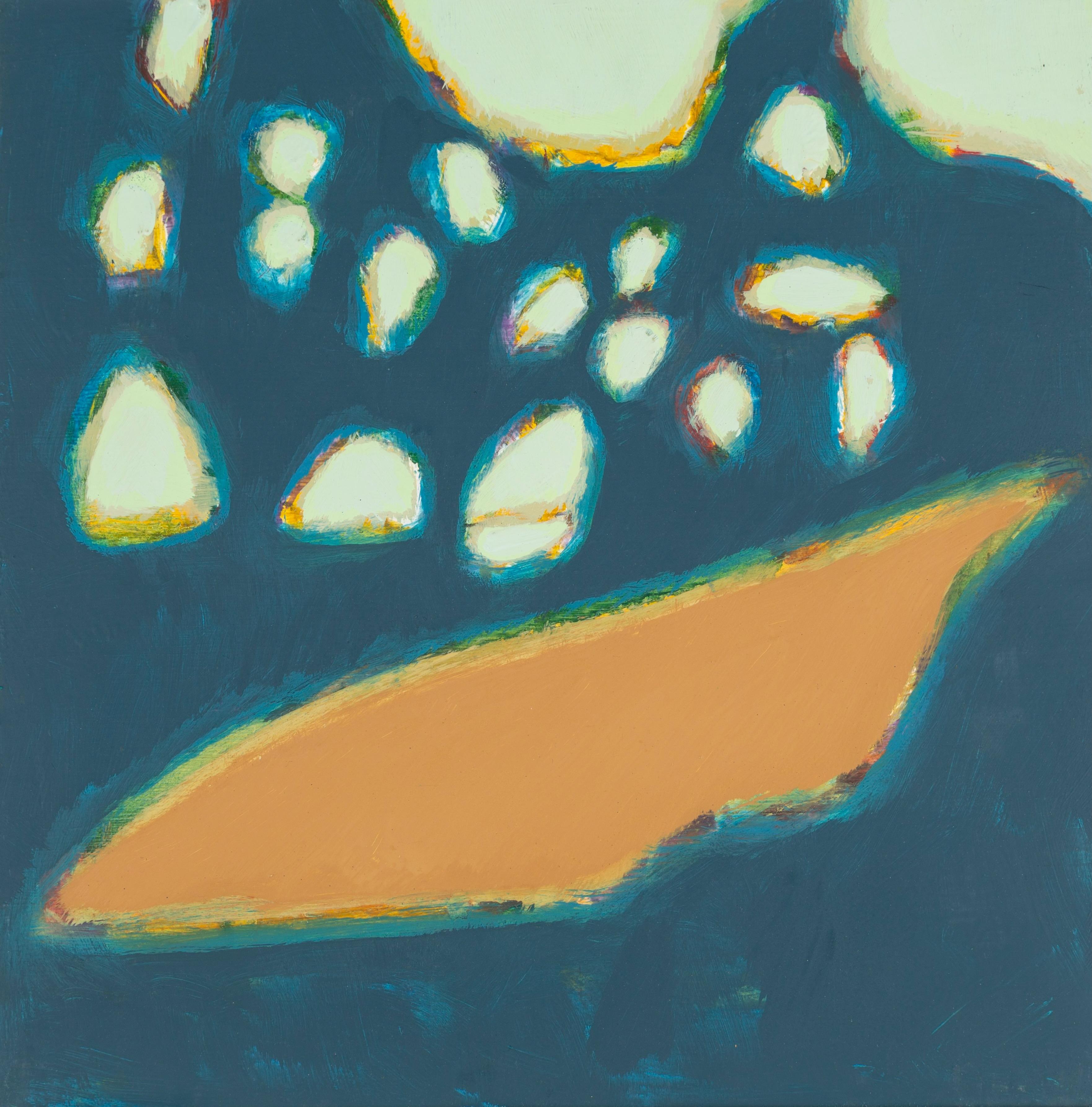Gordon House Abstract Painting – Late Path II (Antibes) – Abstraktes Gemälde mit Ocker und Blau