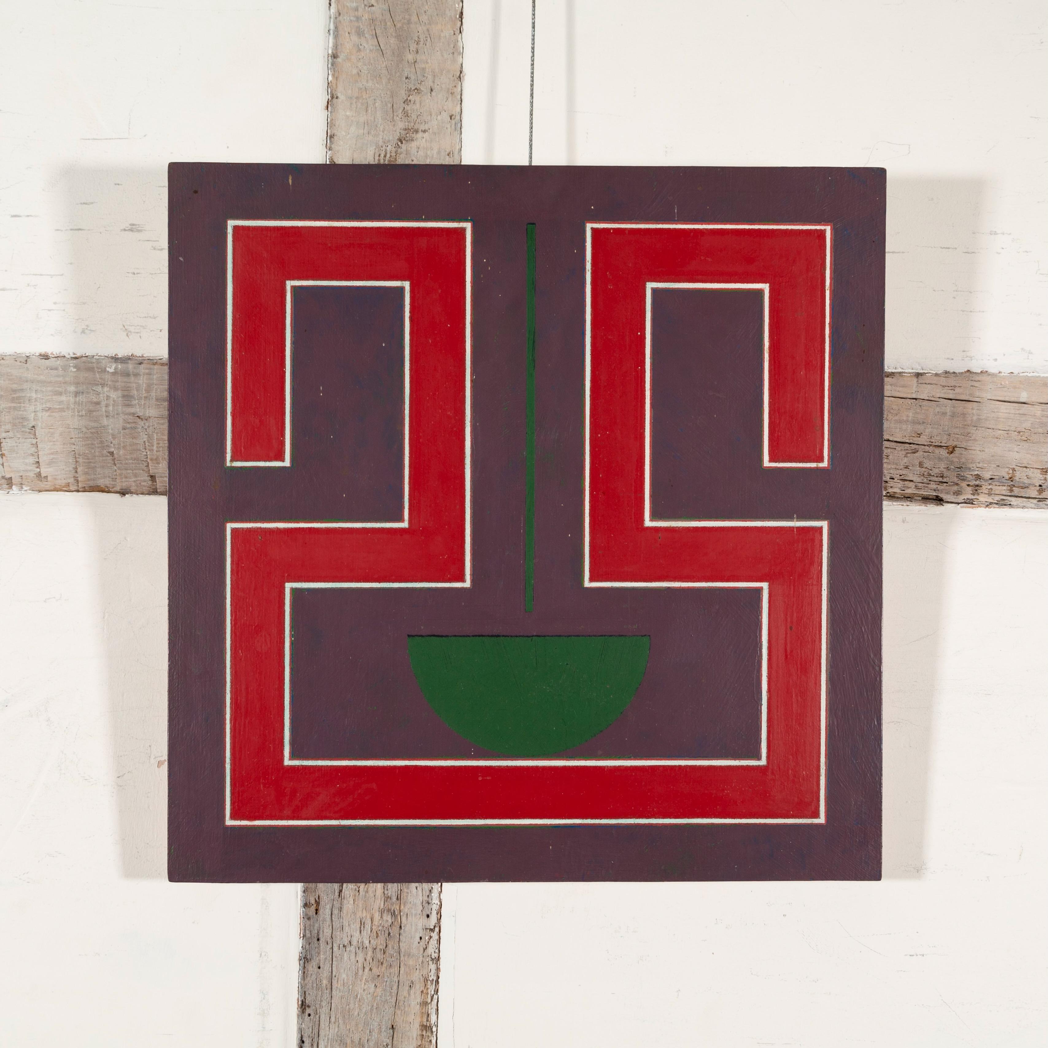 Red Forms with Small Green Segment - Bold 1960s Abstract Oil Painting, Sixties - Brown Abstract Painting by Gordon House