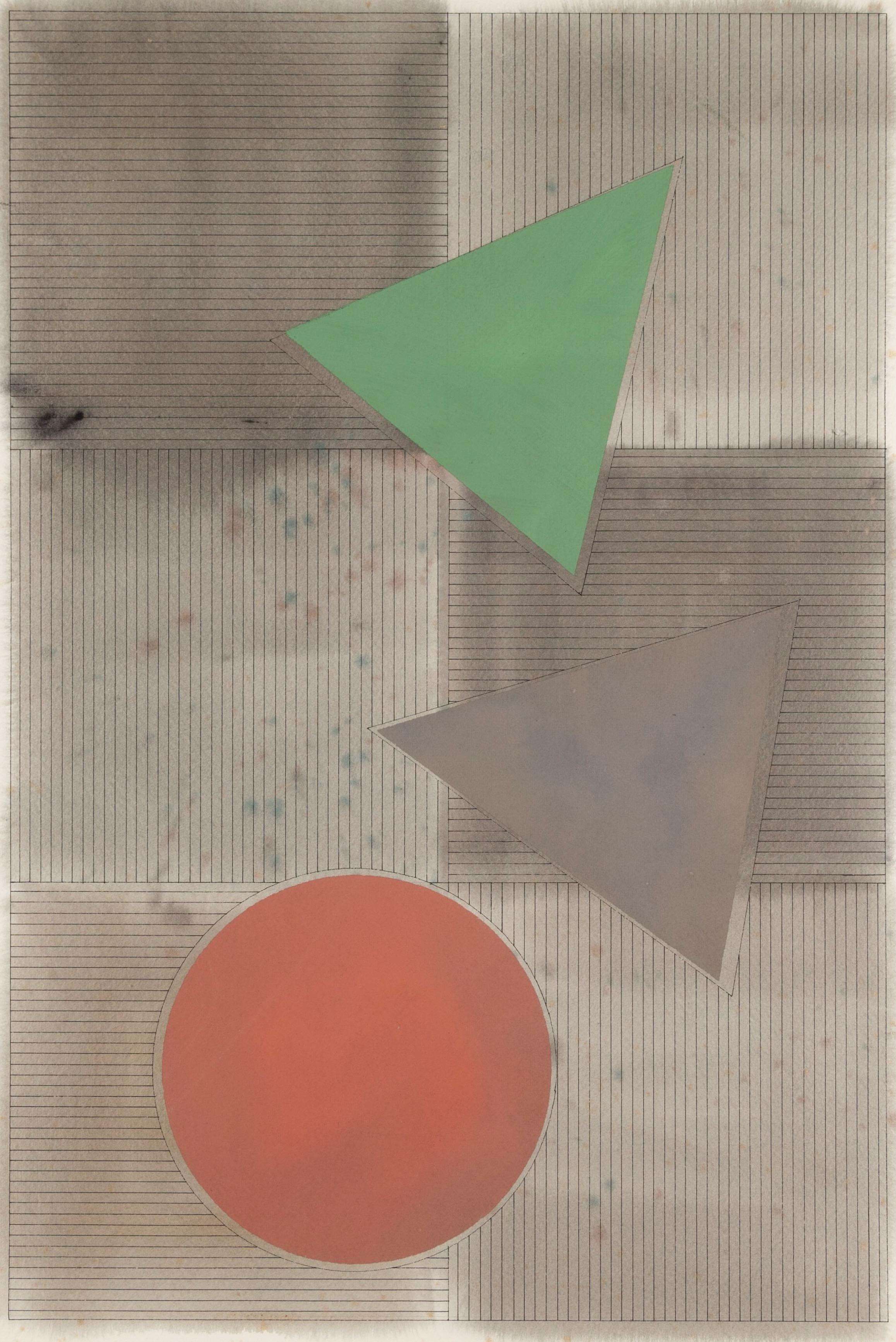 Red/Green, from Study for Larger Tri Motif Series, 1977 - Gouache, Watercolour - Painting by Gordon House