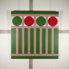 Red/Green Ornament Frieze I - Bold Green and Red Shapes, Abstract Oil Painting