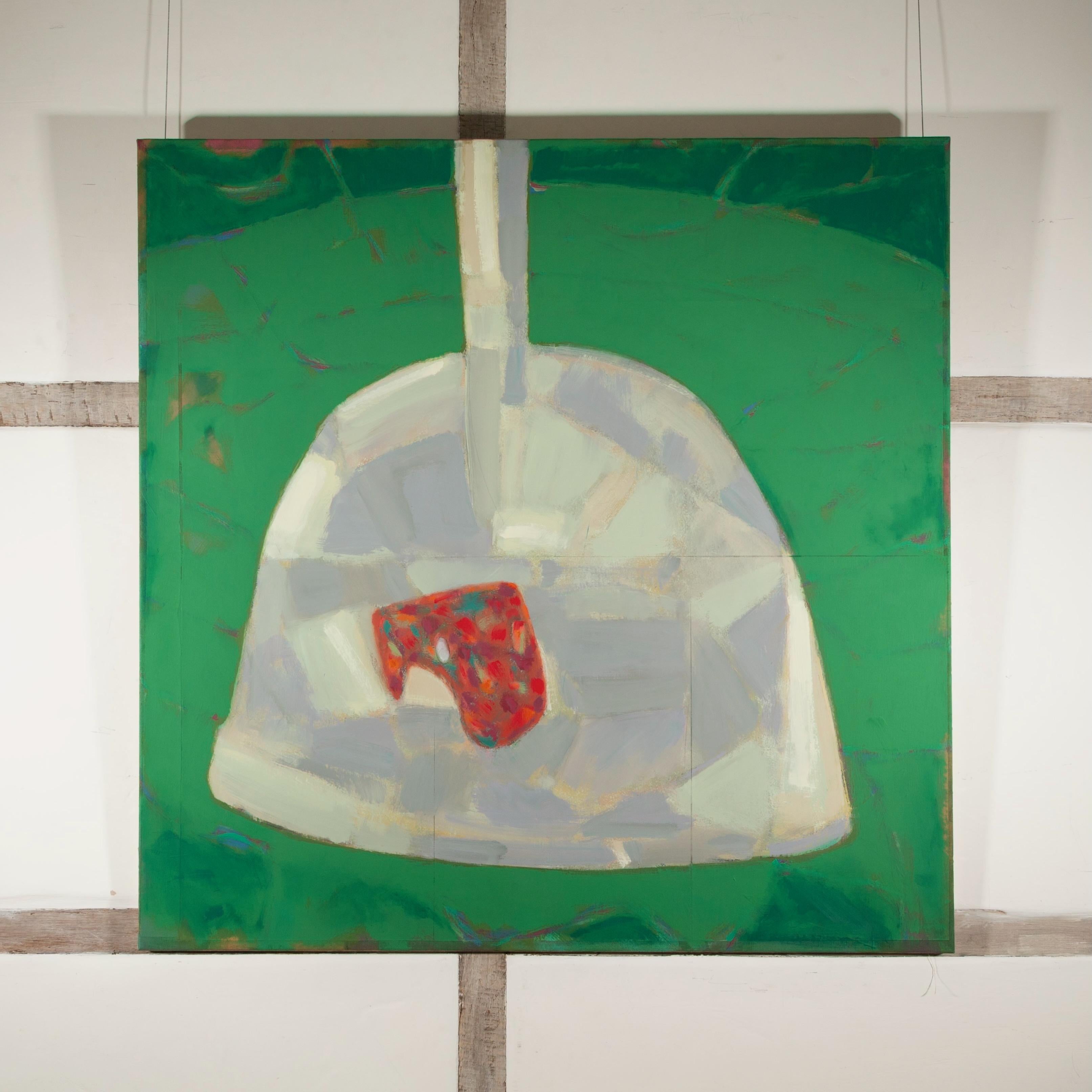 Scooped Palette - Large Green Painting with Bold Geometric Shapes, Abstracted For Sale 1