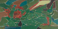 El ala del dragón, 1990 - Pintura abstracta verde intenso con rojo y azul