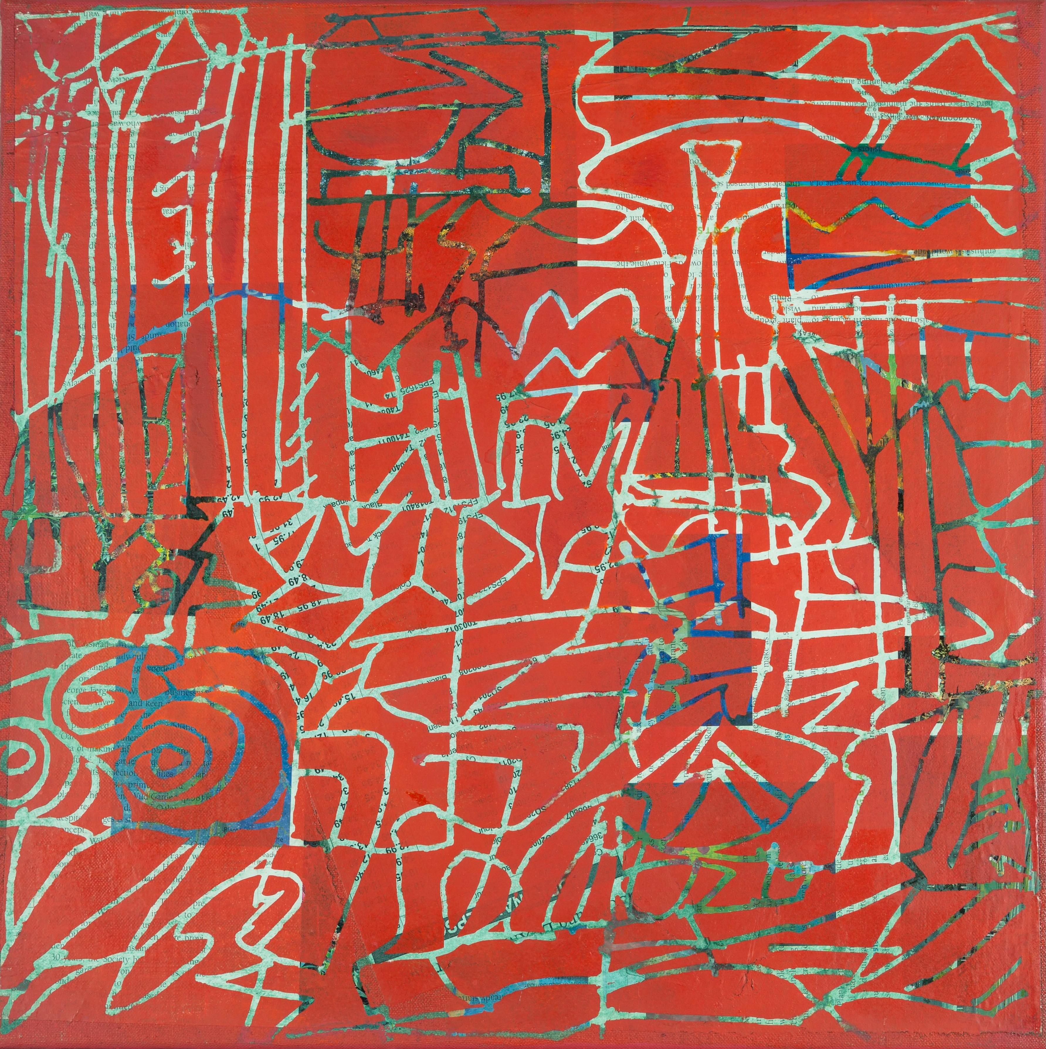 Sin título, circa 2001 - Pintura abstracta al óleo sobre collage de papel