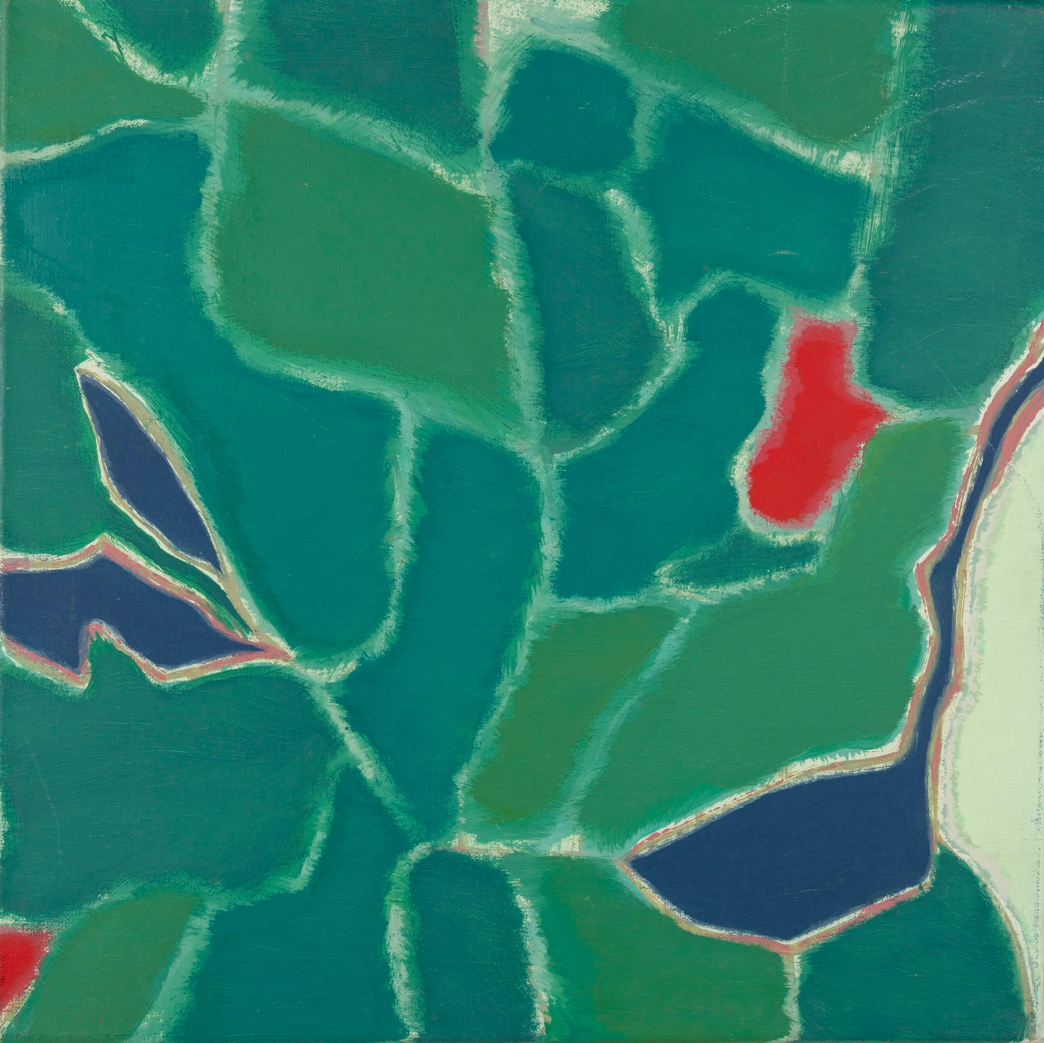 Senza titolo - Pittura astratta verde con rosso e blu - Painting di Gordon House