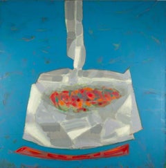 Sin título - Gran pintura azul con azul y rojo, formas geométricas atrevidas