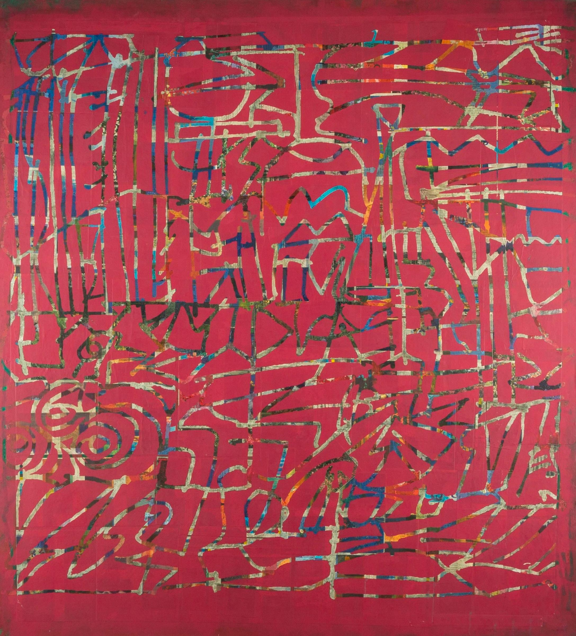 Abstract Painting de Gordon House - Sin título - Pintura rosa grande sobre collage de papel