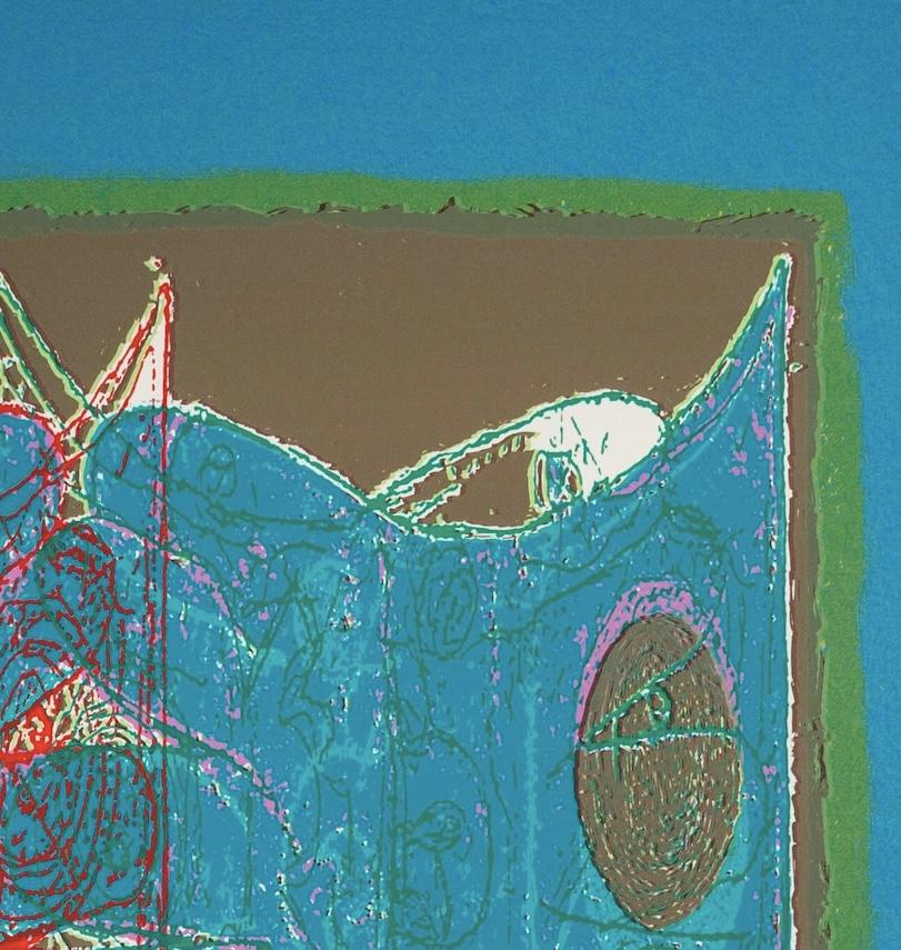 Blue Buckler, from the After Powhatan Suite - Large Blue + Green Abstract Print For Sale 3