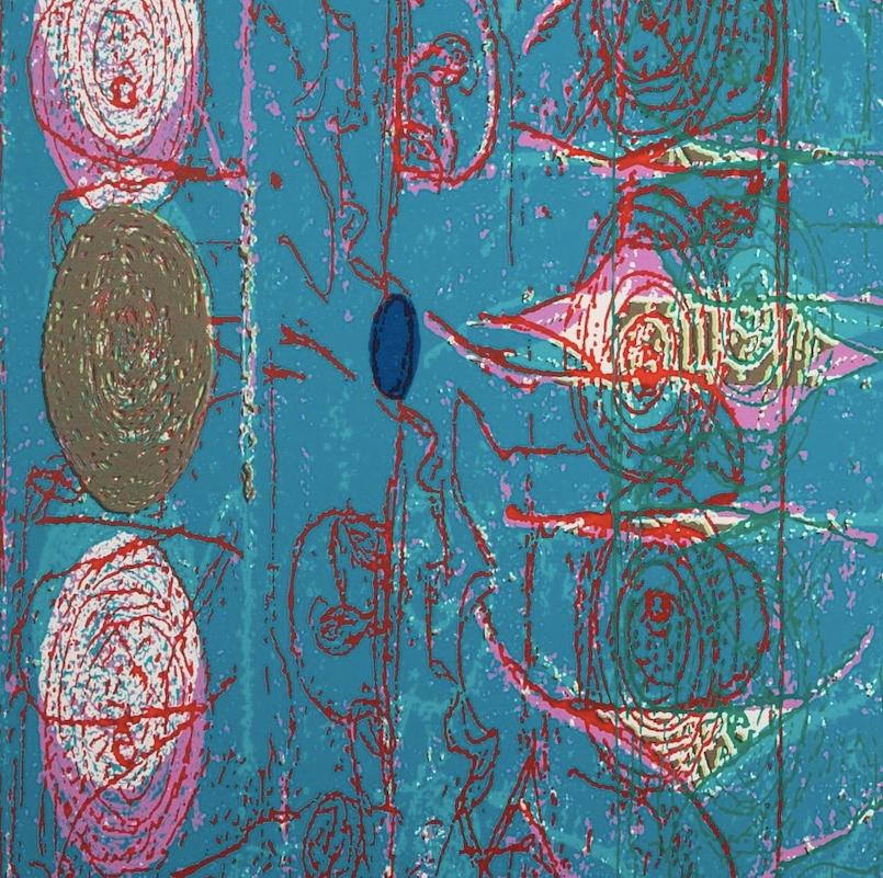 Blue Buckler, from the After Powhatan Suite - Large Blue + Green Abstract Print For Sale 4