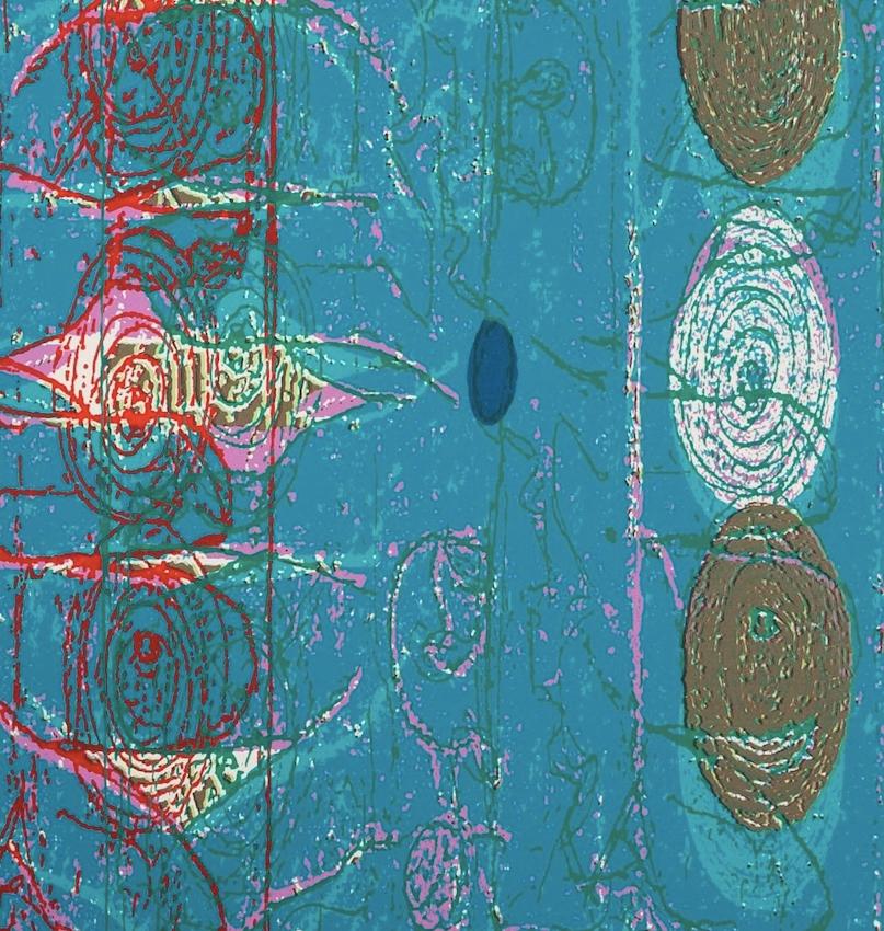 Blue Buckler, from the After Powhatan Suite - Large Blue + Green Abstract Print For Sale 5