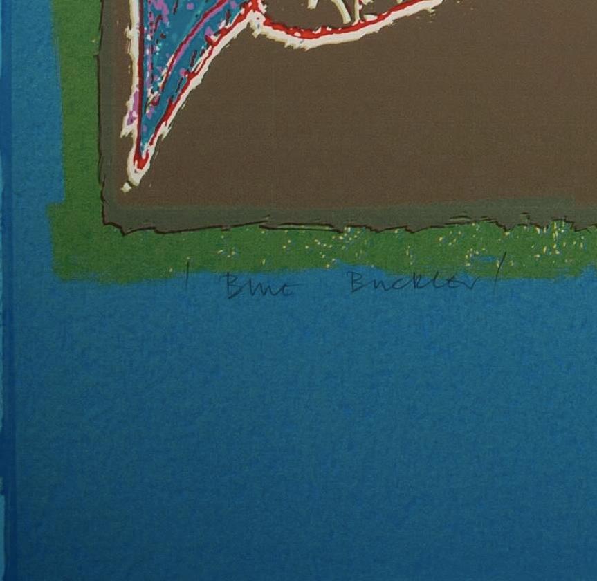 Blue Buckler, from the After Powhatan Suite - Large Blue + Green Abstract Print For Sale 7