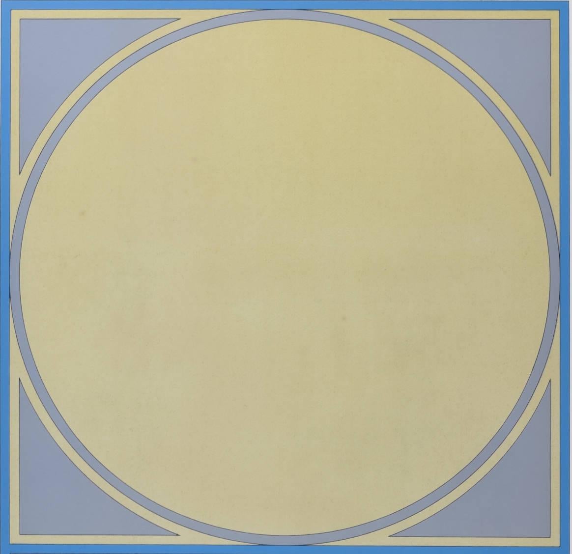 Lithographie abstraite moderne en forme de cercle E bleue et jaune de Gordon House en vente 1