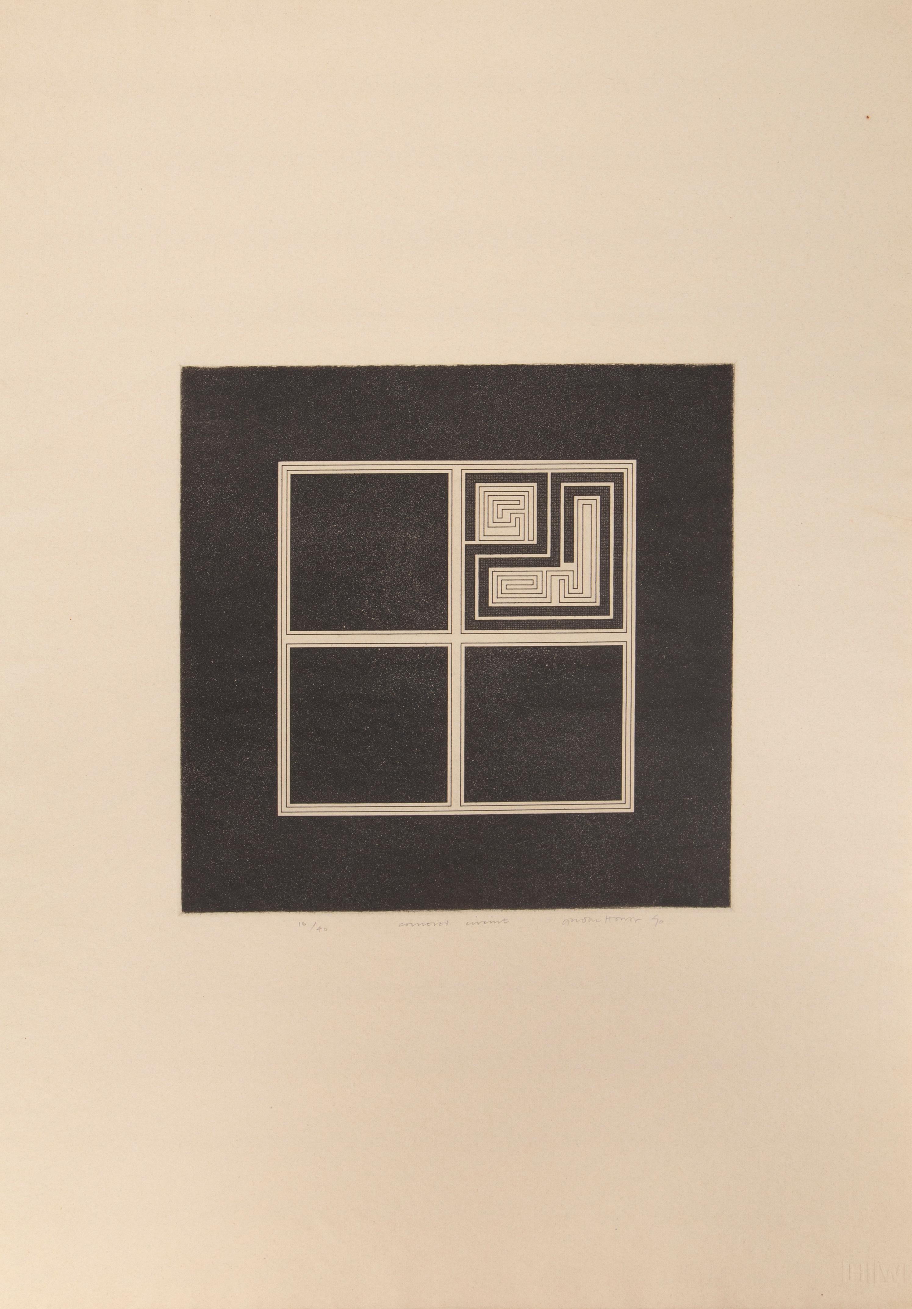 Common Event, minimalistische Radierung von Gordon House, 1970 im Angebot 1