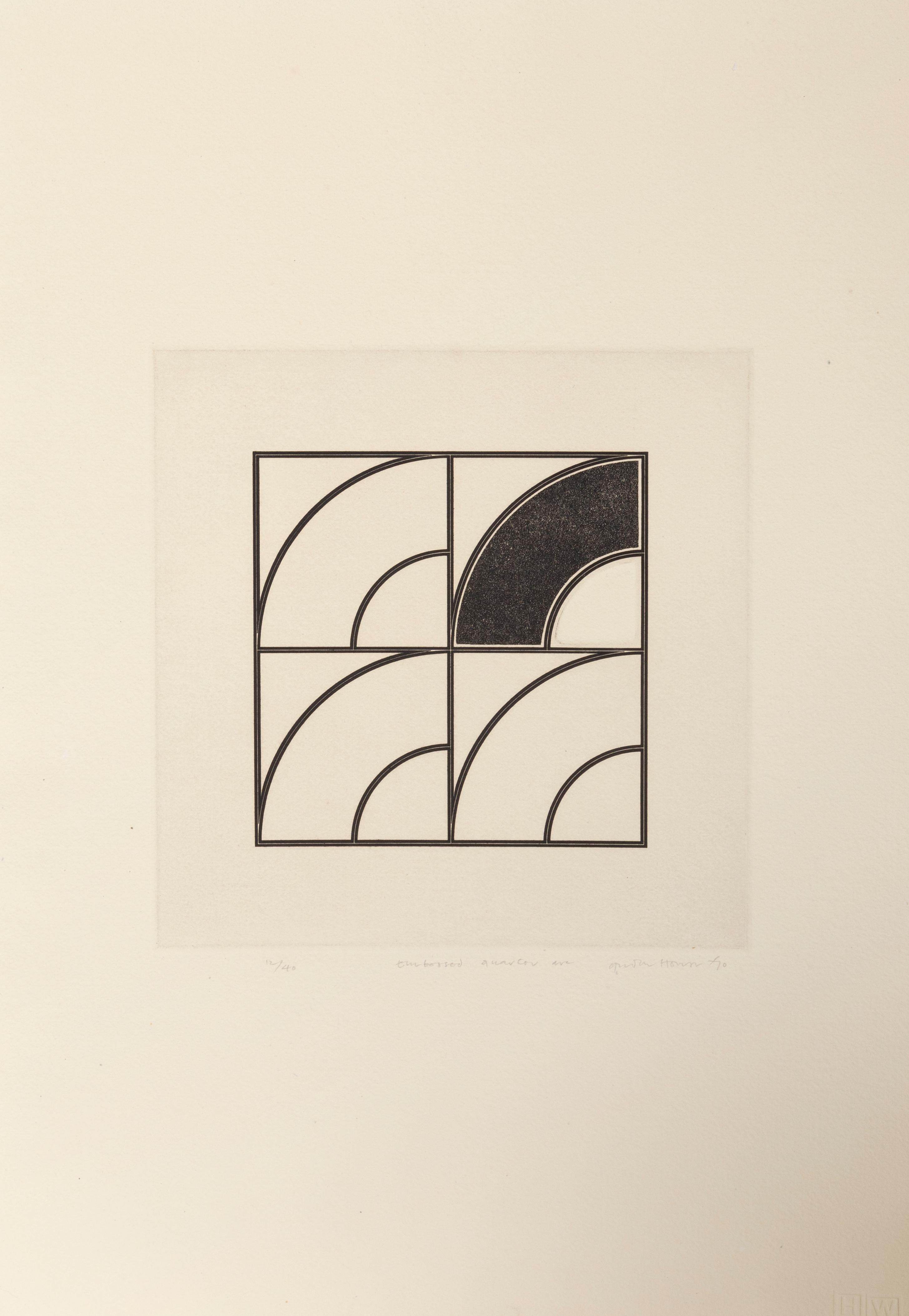 Embossed Quarter Arc, Minimalist Geometric Abstract Etching by Gordon House 1970 For Sale 1