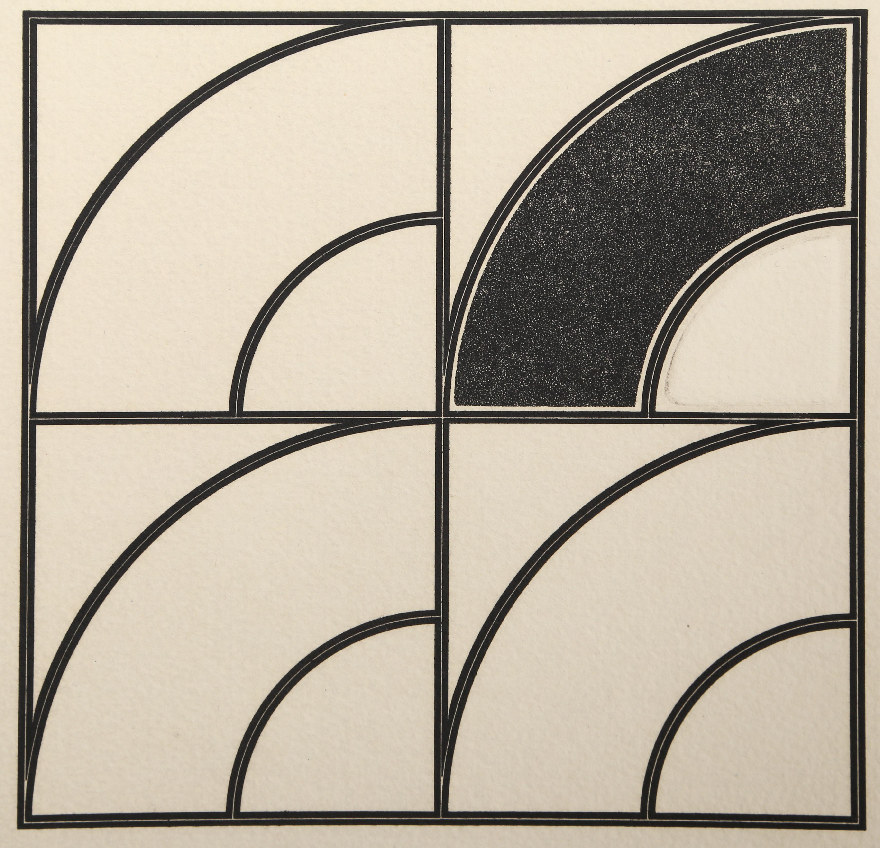 This print was created by Welsh artist Gordon House (1932-2004). House was a designer and painter whose hard-edged abstract works reflected the dramatic tensions of his graphic design. The etching is signed and numbered from an edition of 12/40, and