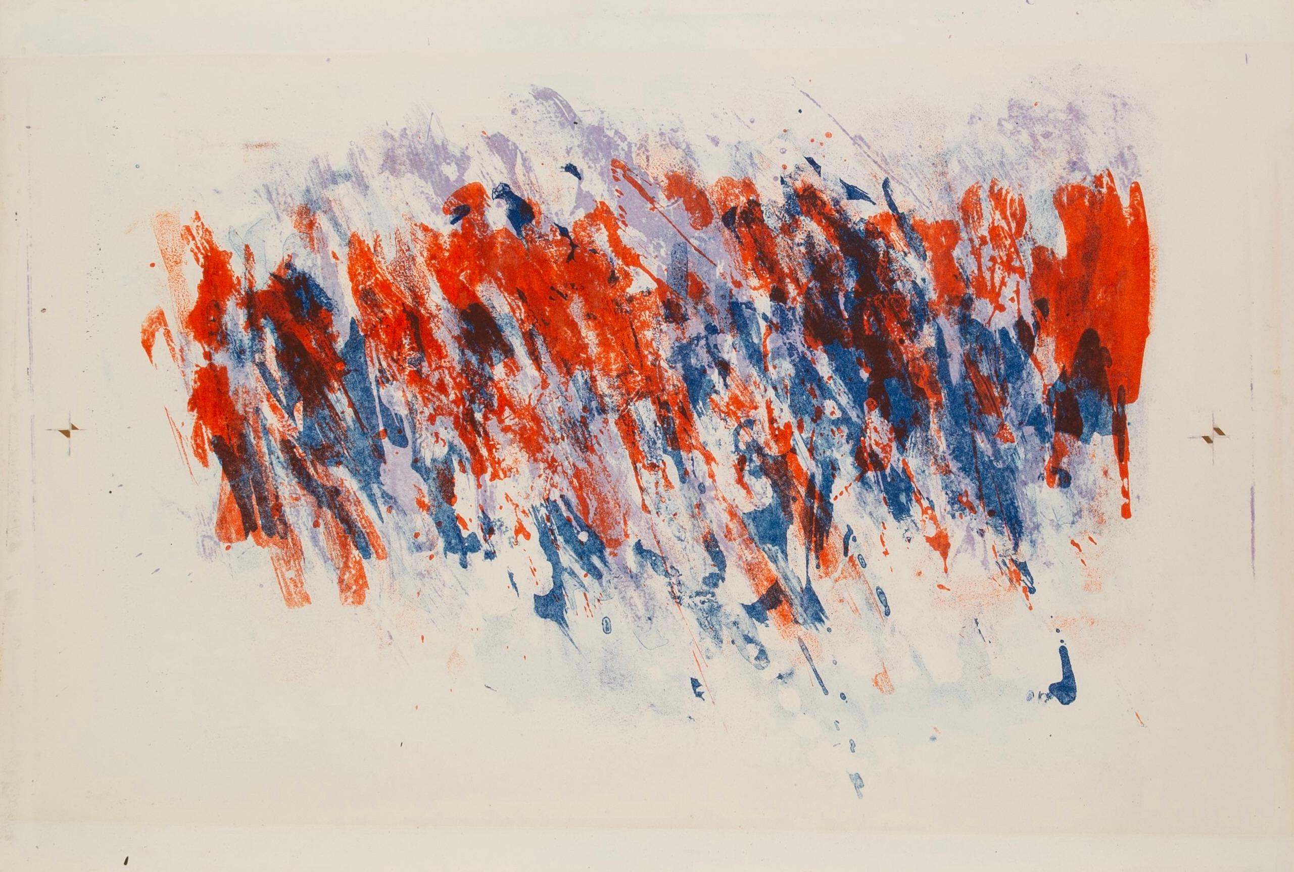 Hornsey, 1957 - Stampa litografica astratta in rosso e blu brillante - Print di Gordon House