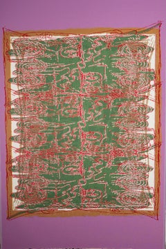 Tracería Roja, de la Suite Después de Powhatan - Impresión Abstracta Grande Rosa + Verde