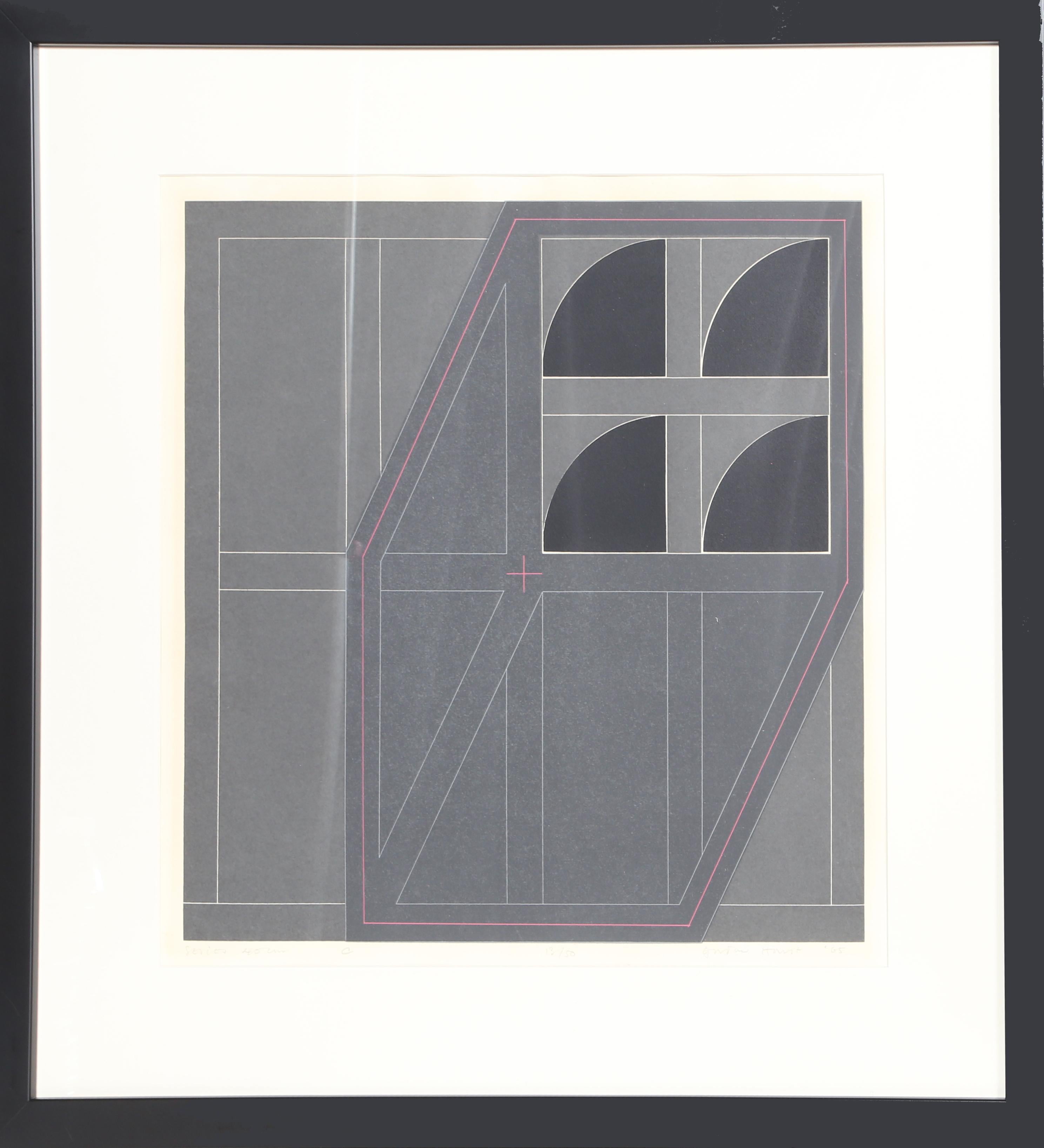 Artistics : Gordon House, britannique (1932 - 2004)
Titre : A.I.C.
Année : 1965
Médium : Sérigraphie, signée et numérotée au crayon.
Edition : 13/50
Taille de l'image : 16 x 15.5 pouces
Taille du cadre : 24 x 24 pouces