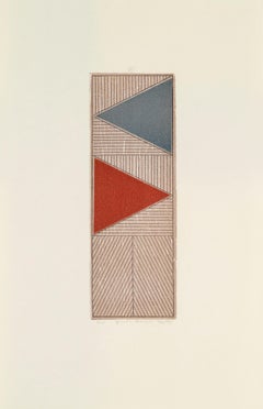 Vintage Series Tri (H) Small Wood, 1976-77 - Geometric Vertical Woodcut, Red and Grey