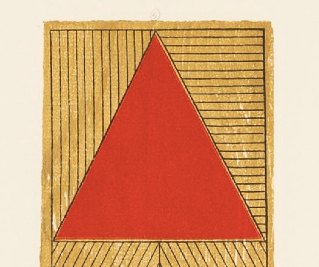 Series Tri (S) Small Wood, 1976-1977 - Abstract Woodcut Print in Brown + Red For Sale 1
