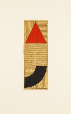 Vintage Series Tri (S) Small Wood, 1976-1977 - Abstract Woodcut Print in Brown + Red