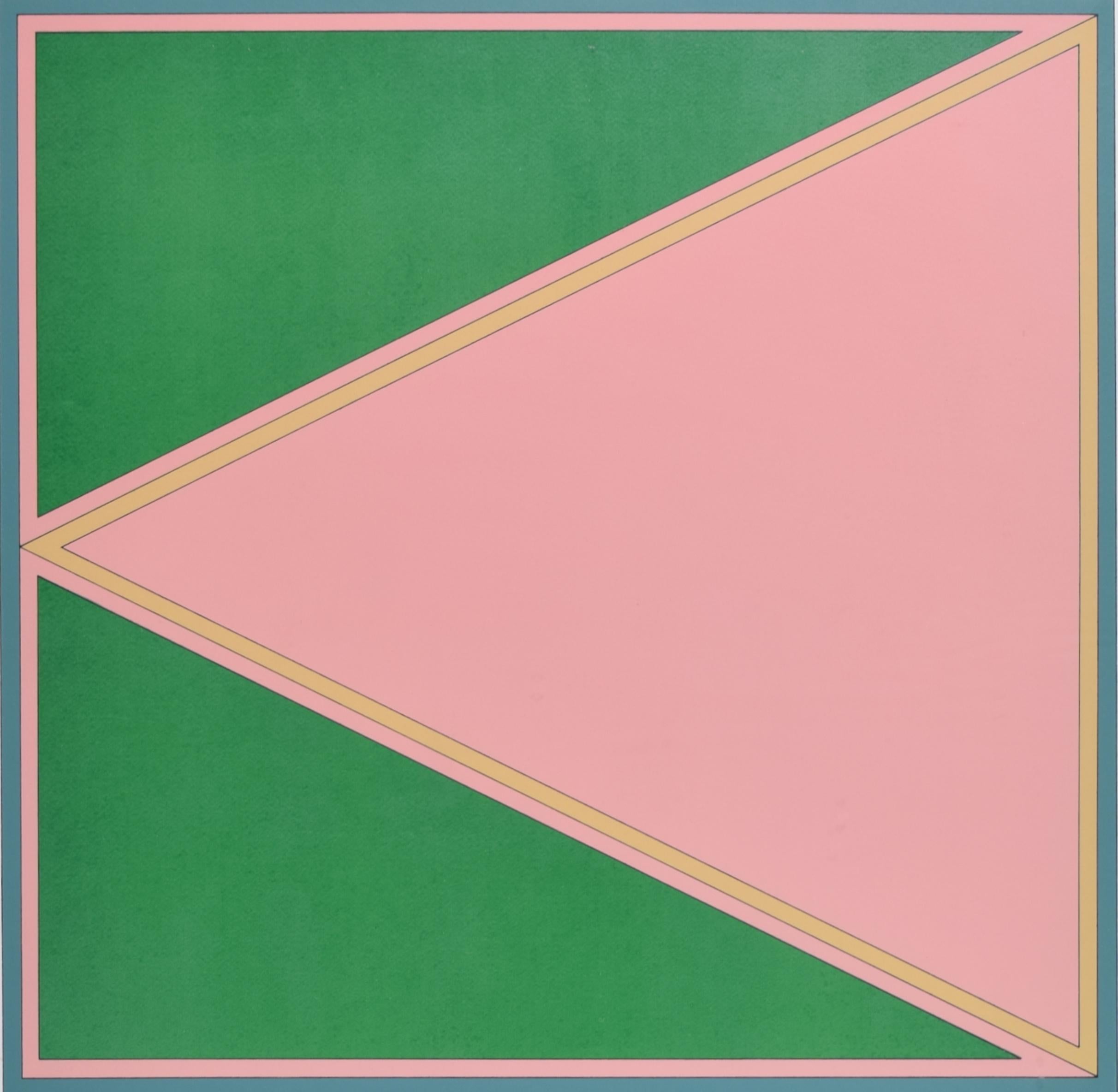 Triangle D modern abstract lithograph in green, pink, and blue by Gordon House For Sale 1