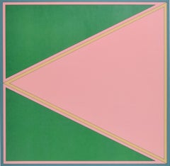 Triangle D modern abstract lithograph in green, pink, and blue by Gordon House
