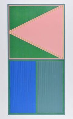 Triangle D modern abstract lithograph in green, pink, and blue by Gordon House