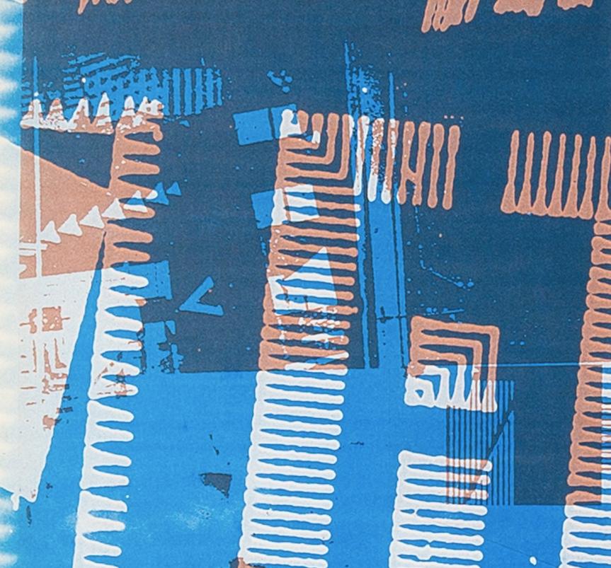 Working, dalla suite FLW/ Highbury Portfolio - Stampa astratta del XX secolo - Abstract Print Blu di Gordon House