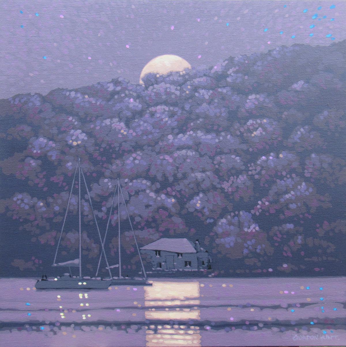 Gordon Hunt  Landscape Painting - Moonshine Fowey by Gordon Hunt, Contemporary landscape, Seascape art