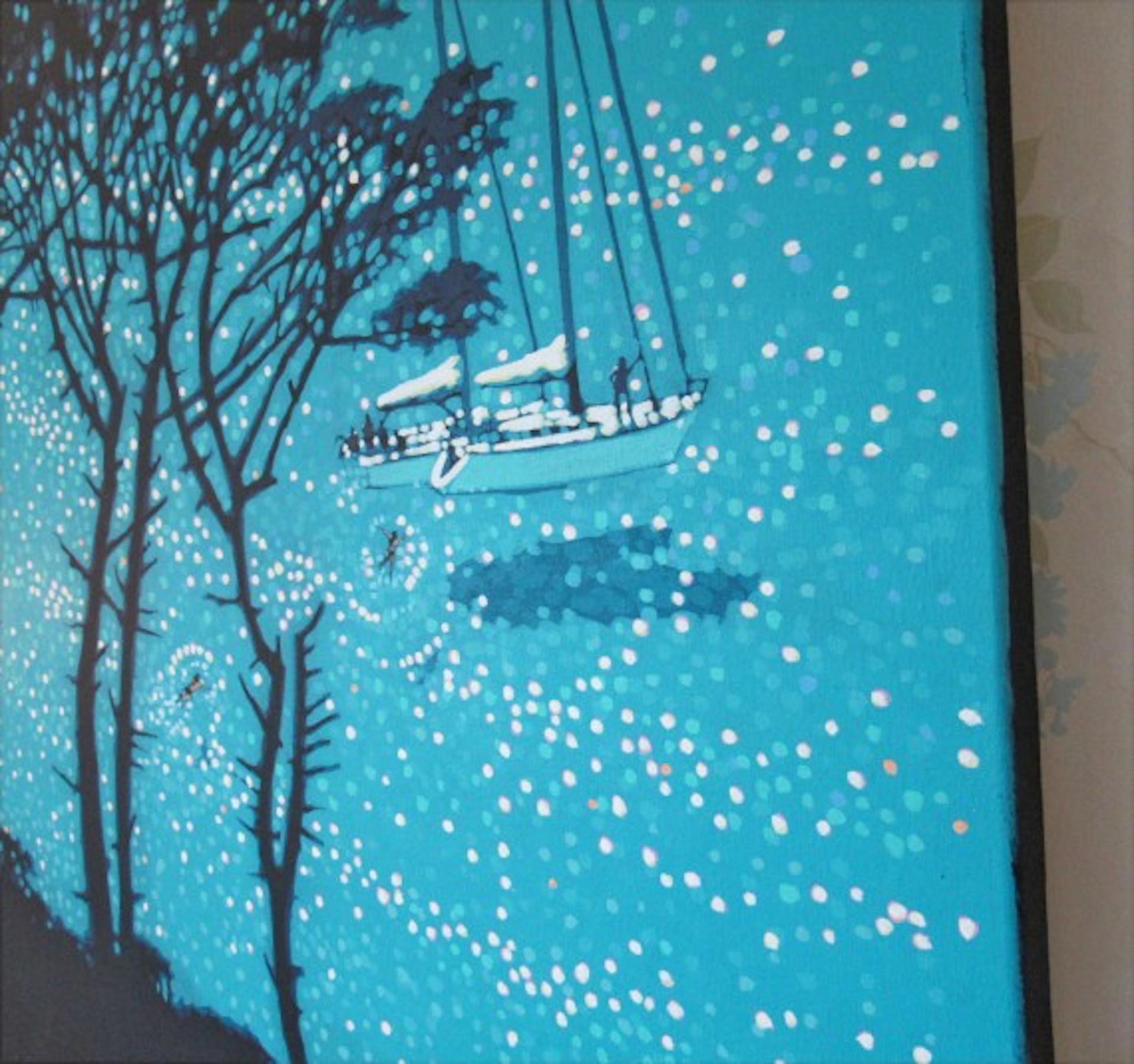 Zeitgenössische Seefahrtsarchitektur, Kunst der Meereslandschaft, erschwingliche Kunst, Fowey Art, Cornwall (Pointillismus), Painting, von Gordon Hunt