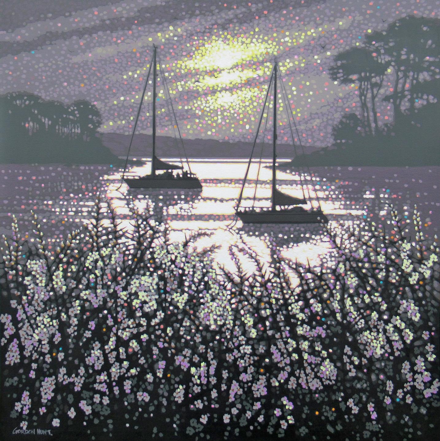 Gordon Hunt Landscape Painting - Blackthorn Blossom Morning, Sailing Painting, Seascape Art, Coastal Cornwall Art