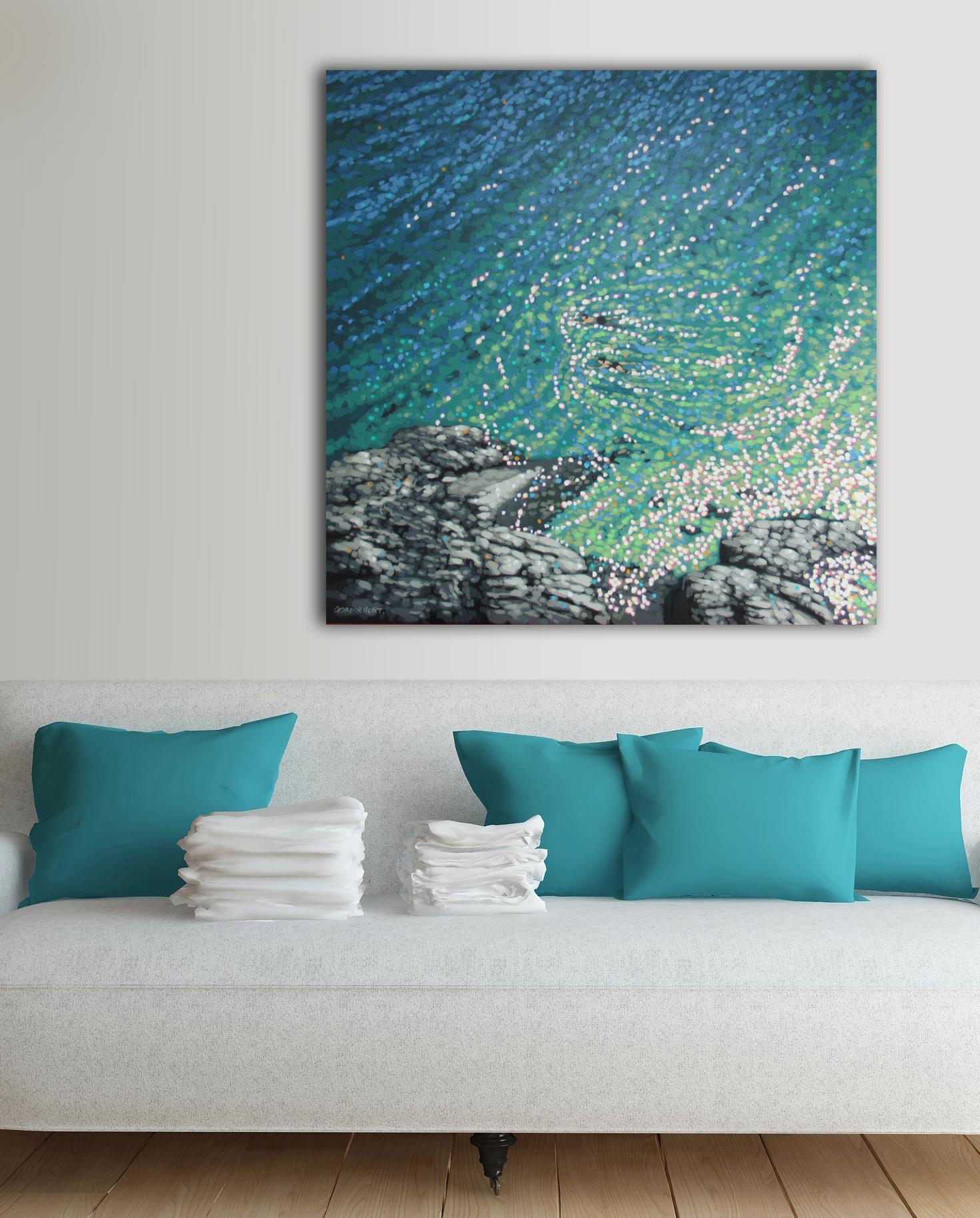 Cornwall cove swim by Gordon Hunt [2022]
original

Acrylic on deep edge stretched Belgium linen

Image size: H:100 cm x W:100 cm

Complete Size of Unframed Work: H:100 cm x W:100 cm x D:4cm

Sold Unframed

Please note that insitu images are purely