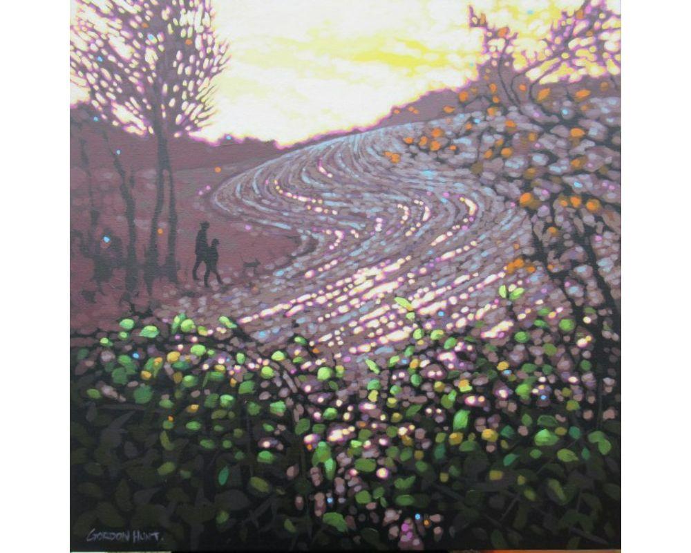 Promenade du chien autour du champ boueux, peinture de Gordon Hunt en vente 3