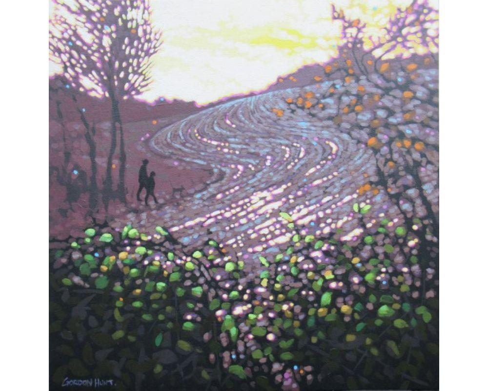 Promenade du chien autour du champ boueux, peinture de Gordon Hunt en vente 4