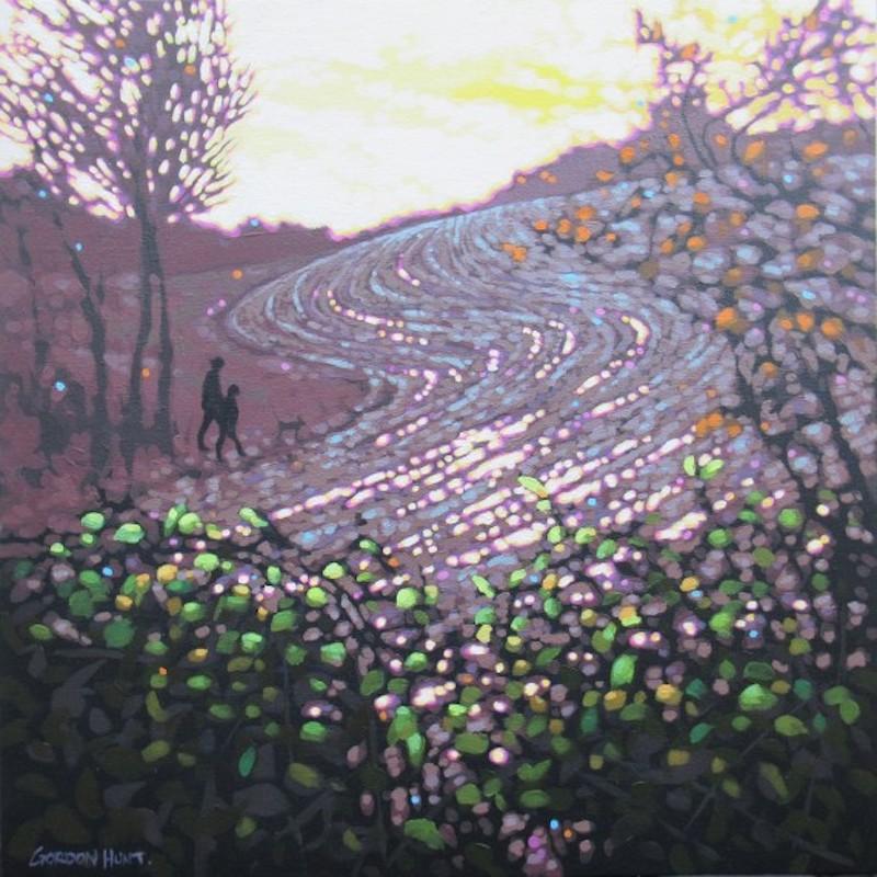Promenade du chien autour du champ boueux, peinture de Gordon Hunt en vente 6