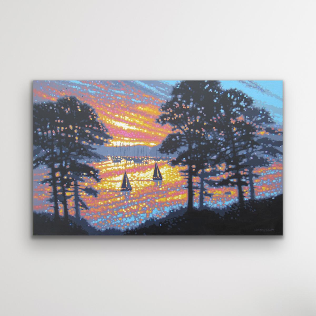 Œuvre d'art de paysage marin au lever du soleil, peinture de port, Cornouailles - Contemporain Painting par Gordon Hunt