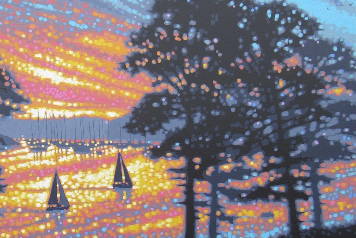 Glorious Sunrise Sailing, Vibrant Seascape Artwork, Harbour Painting, Cornwall For Sale 2