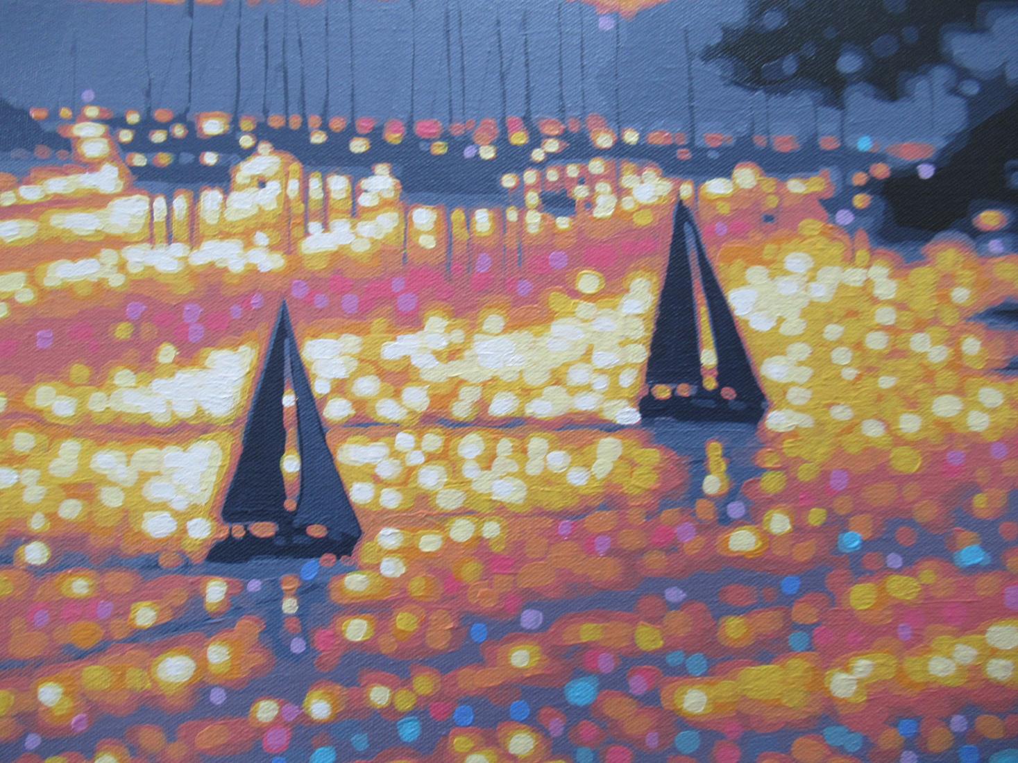 Œuvre d'art de paysage marin au lever du soleil, peinture de port, Cornouailles en vente 1