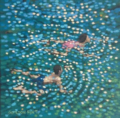 Vintage Gordon Hunt, Just Swim, IV, Original Bright Figurative Painting Contemporary Art