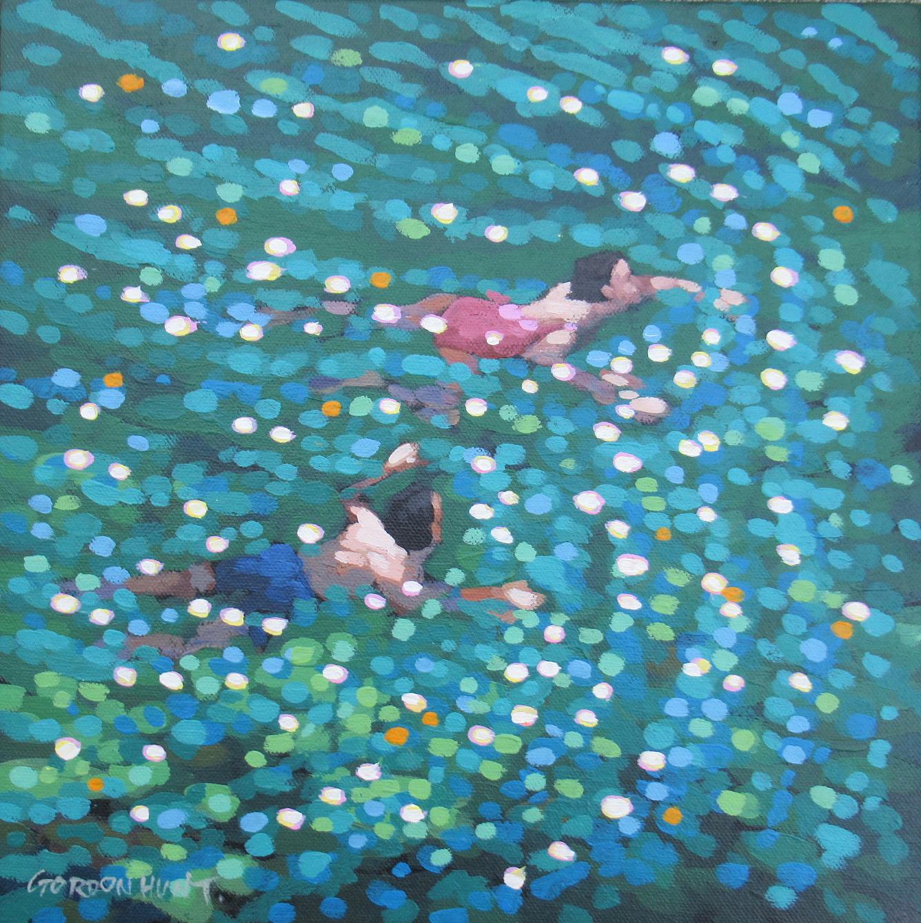 Lets go & just swim study - Diptych - Painting by Gordon Hunt