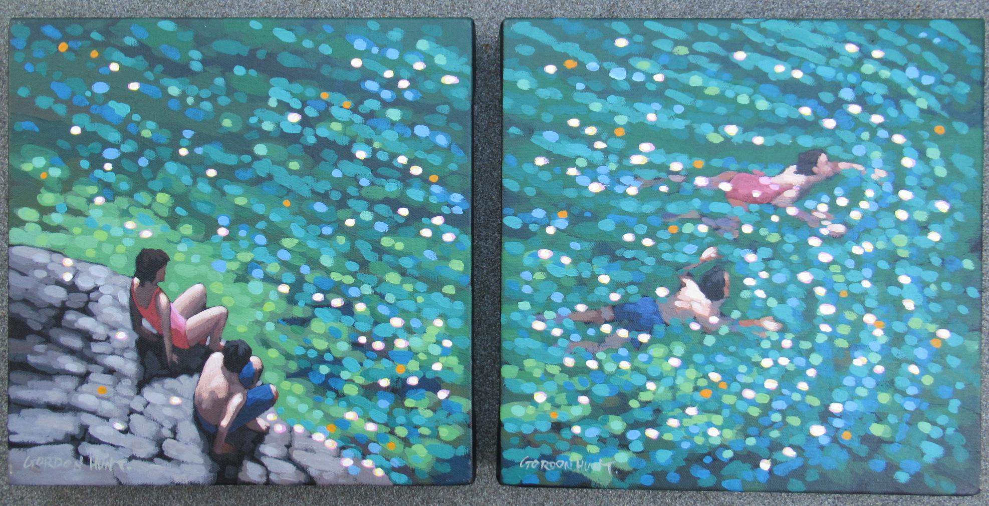 Gordon Hunt Landscape Painting - Lets go & just swim study - Diptych