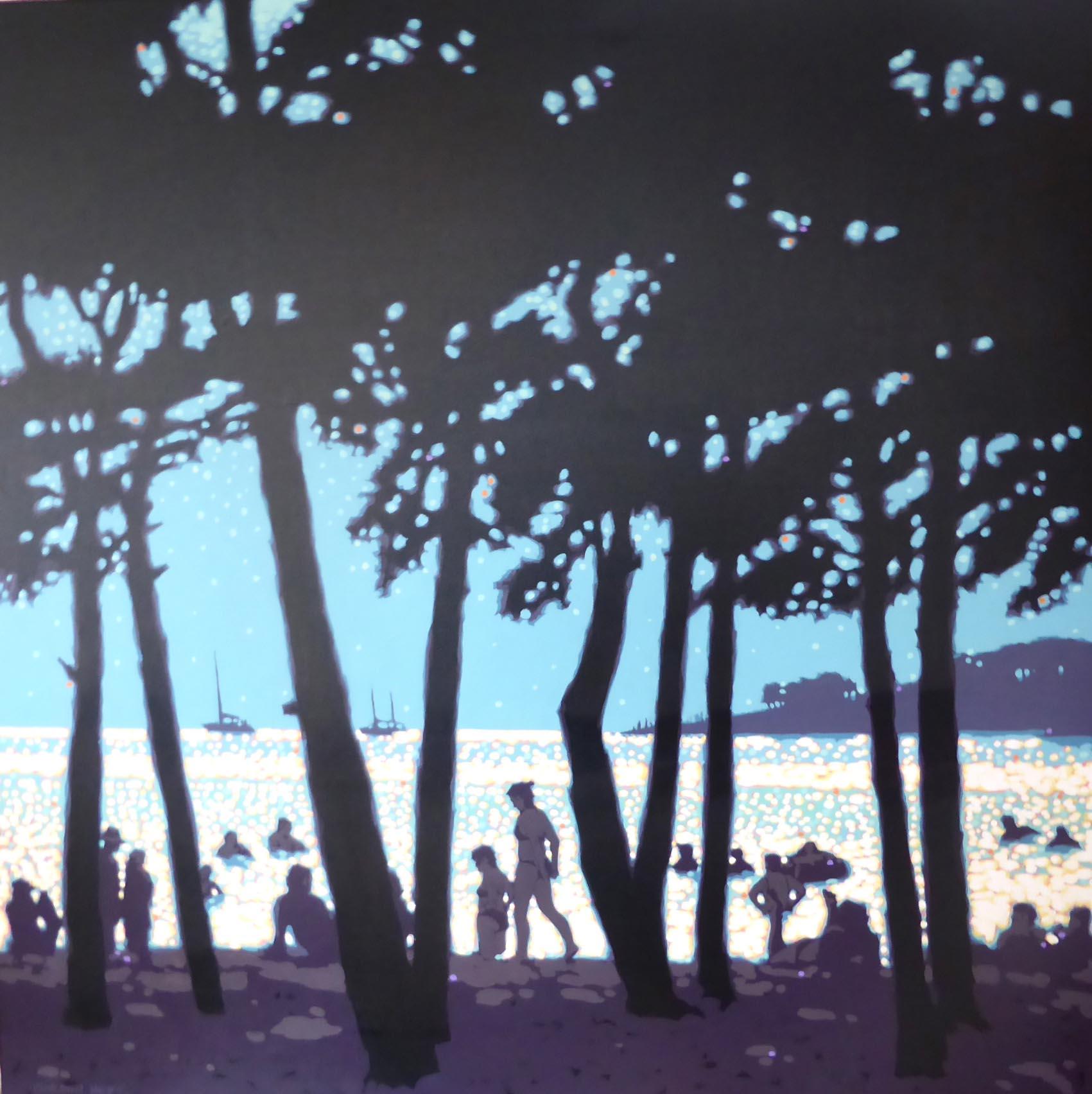 Gordon Hunt Landscape Painting - Mediterranean Sparkles, impressionist style seascape beach painting contemporary