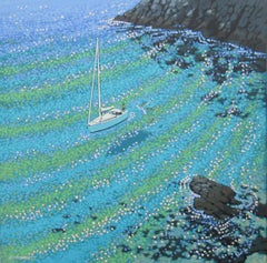 Quiet Cove, Sailing Break, Boat Artwork, Figurative Painting, Swimming Art