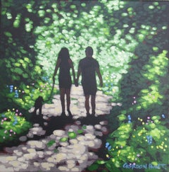 Shady Lane, Art abordable, peinture de paysage de bois, peinture de Fowey en Cornouailles