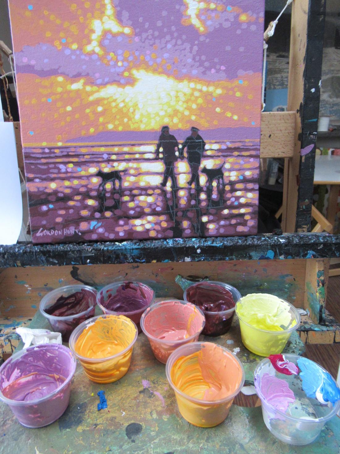 Sunset Beach Walk - Painting by Gordon Hunt