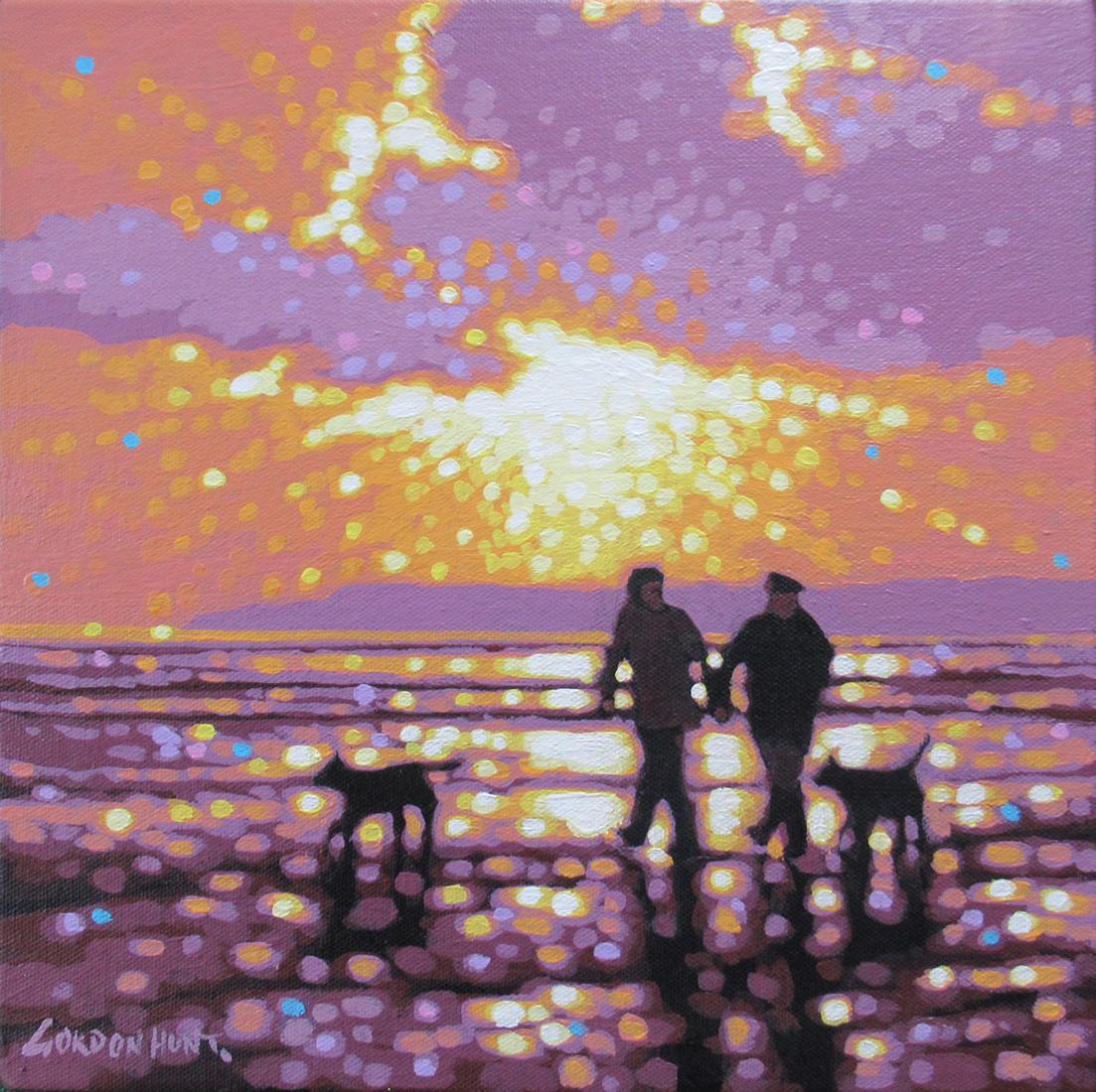 Gordon Hunt Abstract Painting - Sunset Beach Walks