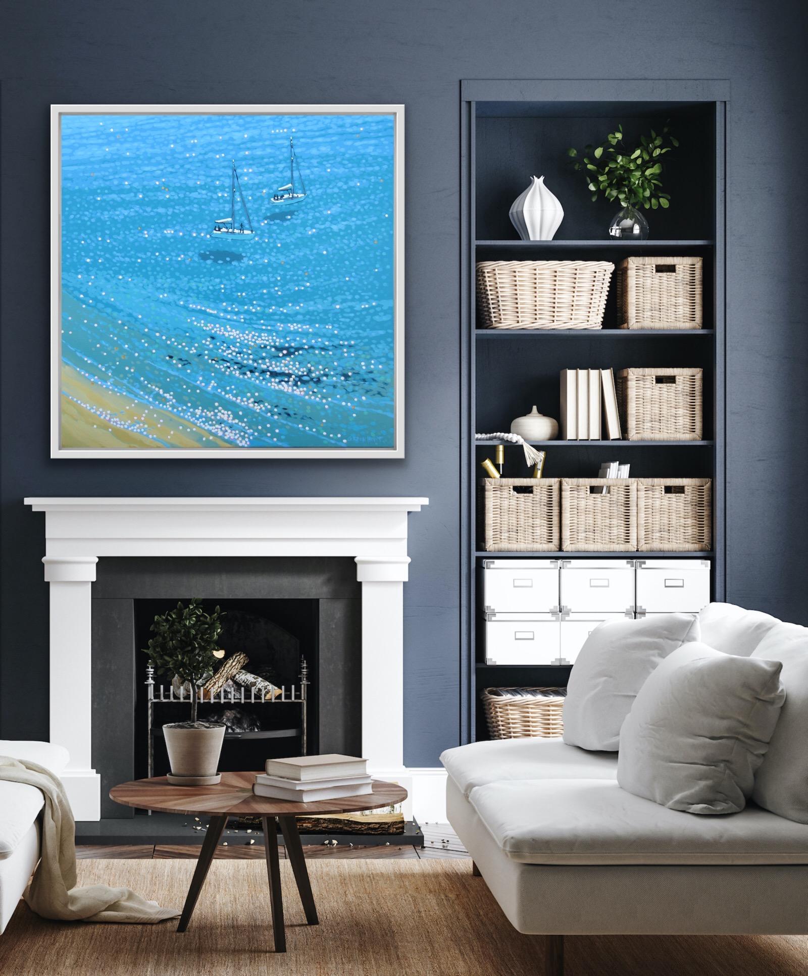 Bahía Turquesa, Pintura a Vela, Arte Oceánico, Arte de Casa de Playa, Arte Azul, Cornualles en venta 2